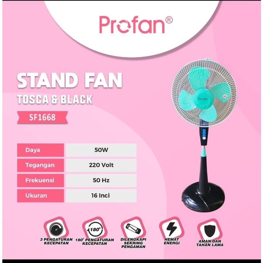 Kipas Angin Berdiri Standfan Stand Fan Profan 16In 16 Inch 50W 50 Watt Sf 1668 Kipas Profan