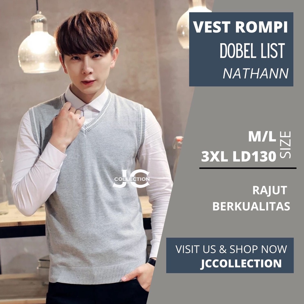 Rompi Pria Rajut Knit Vest Vneck Variasi List Nathan - JCCollections