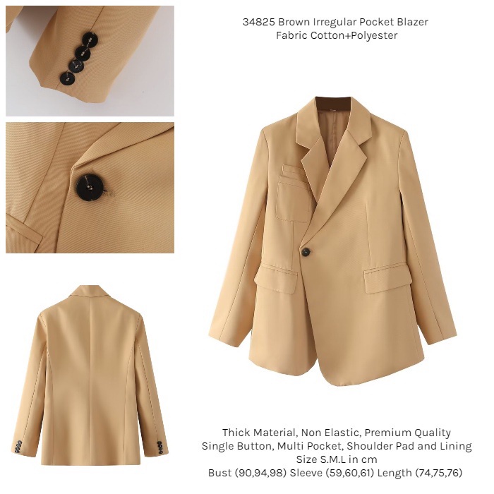 34825 Blazer Coklat Formal Lengan Panjang Jas Kerja Kantoran Wanita