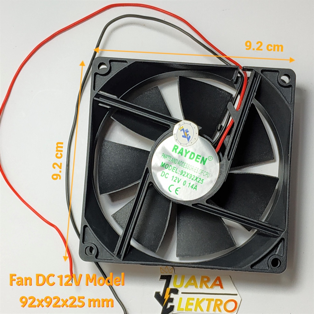 Fan DC 12V Model 92x92x25 mm Kotak Hitam Rayden