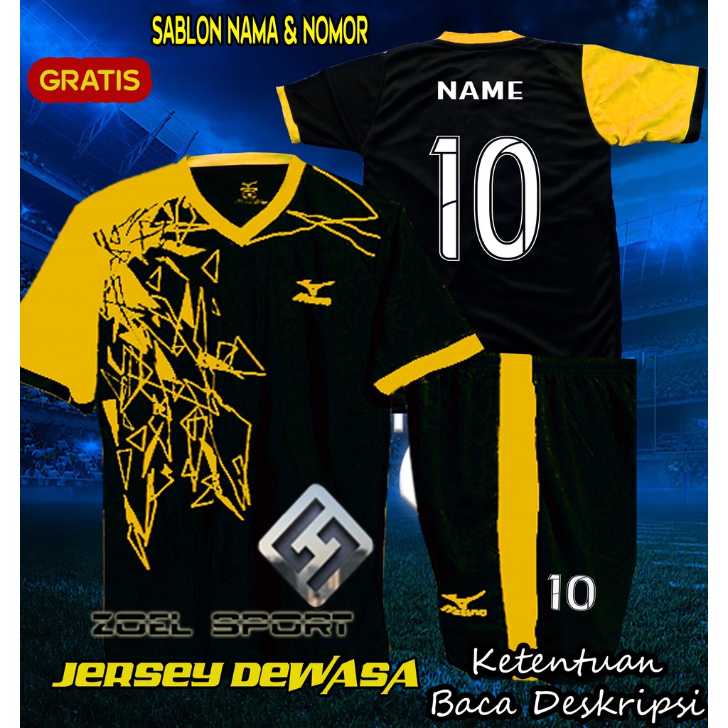 Baju Jersey Bola Futsal Stelan Pria Dewasa Gratis Sablon Nama dan Nomor