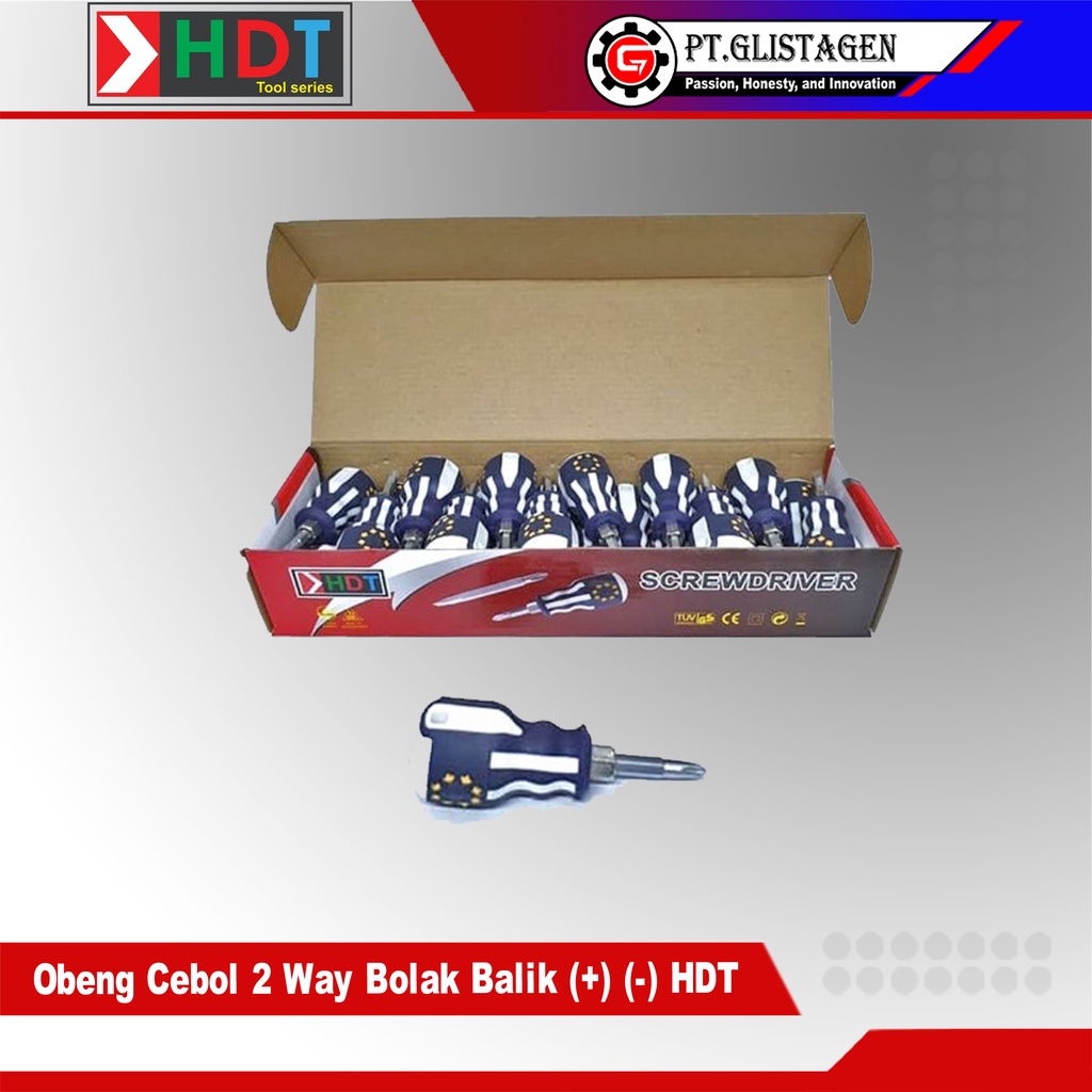 HDT Obeng Cebol Bolak Balik Plus Minus Mini Stubby Screwdriver 2 Way