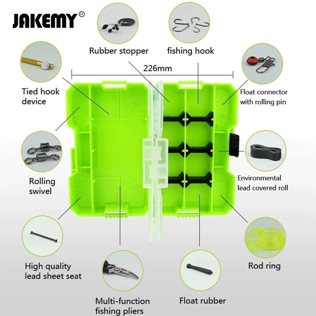 Jakemy Kotak Fishing Accessories Toolbox Kit with Storage Box Original JM-PJ5002 Green