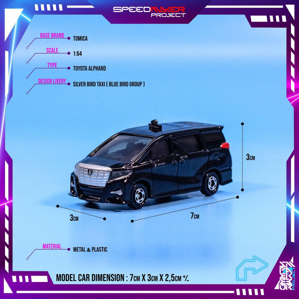 Tomica Custom Toyota Alphard Silver Bird Taxi Blue Bird Group Diecast Miniatur Replika Mobil 1:64