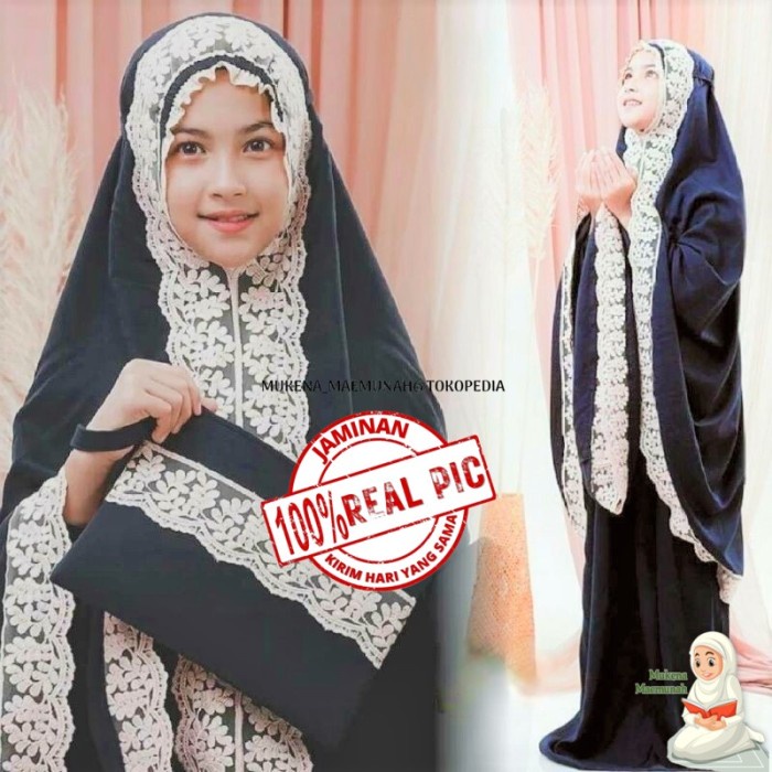 PROMO MUKENA MAEMUNAH ANAK TANGGUNG SHIREEN RENDA MEWAH PREMIUM - HITAM LUCU ELEGAN TERLARIS TERBARU