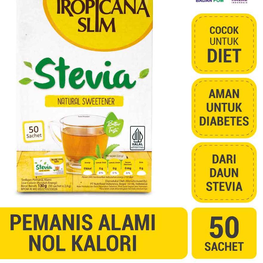 

☻ Tropicana Slim Sweetener Stevia 50 sachet - Pemanis Alami untuk Batasi Gula ✼