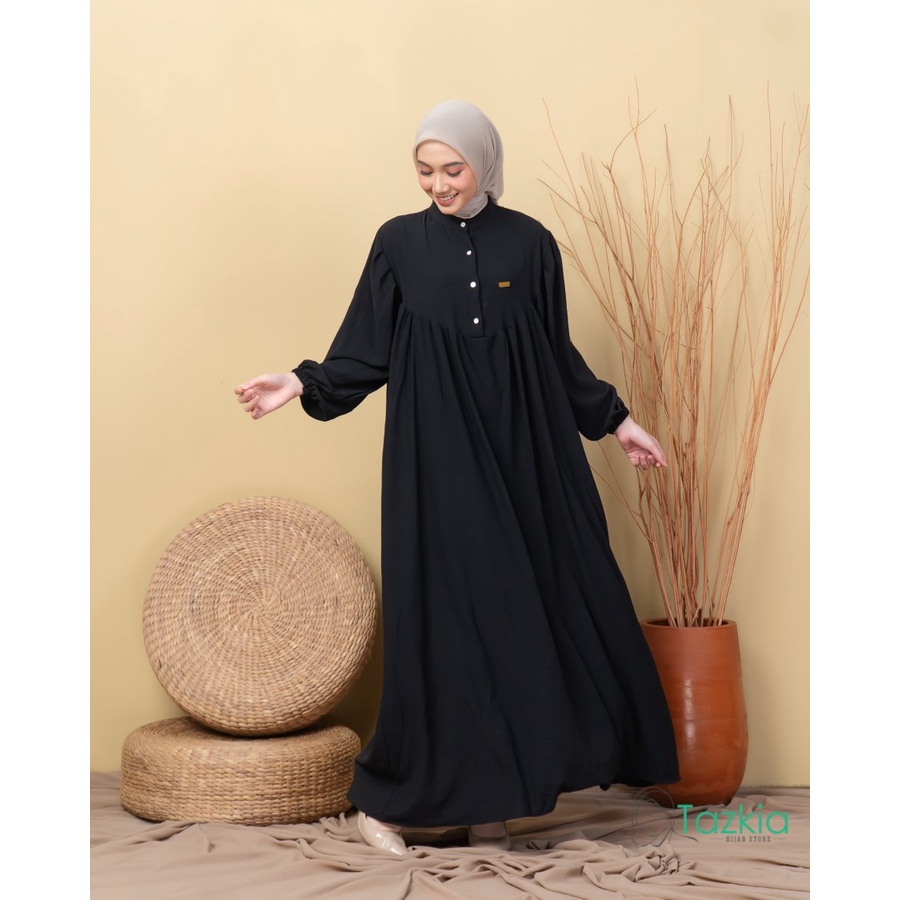 Gamis hitam terbaru Fashion Pesta Kondangan dress mewah Modern Polos Crinkle  putih U1N6 kekinian re