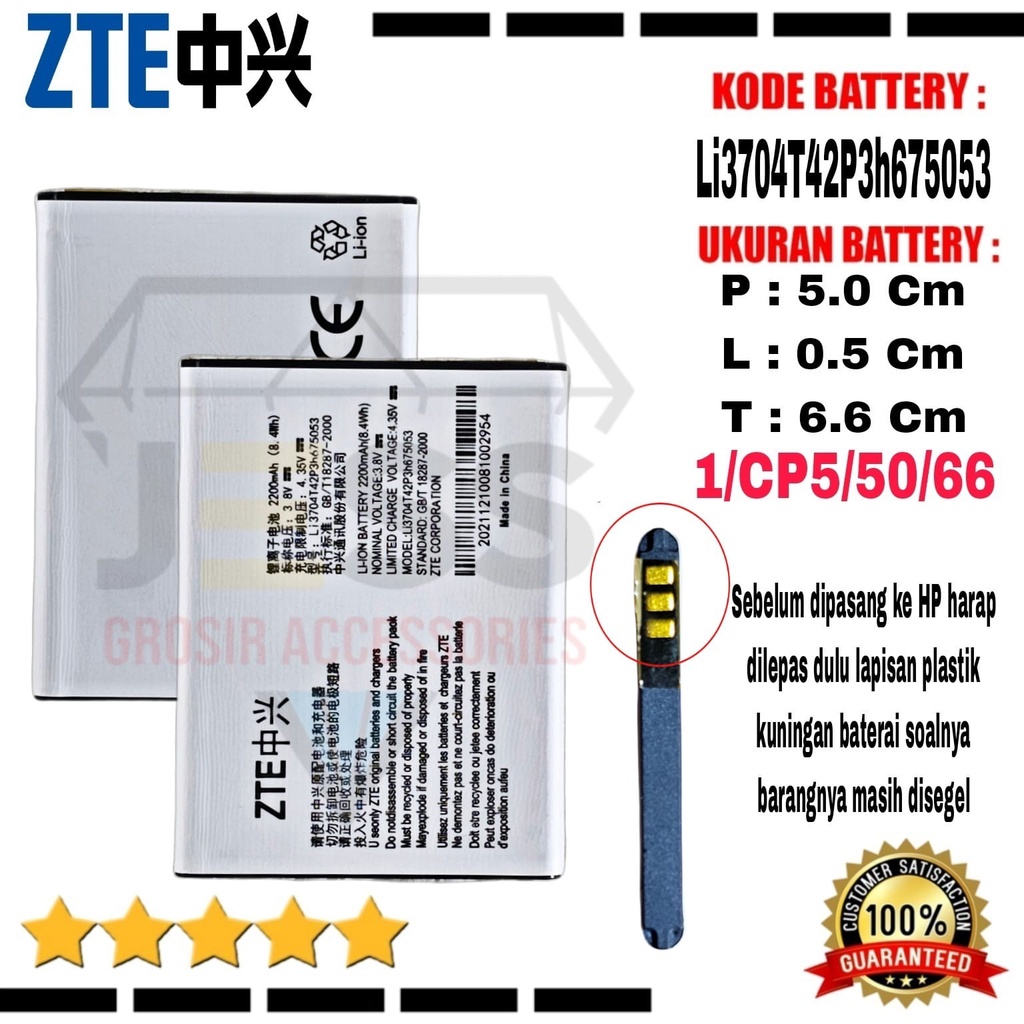 Baterai Original ZTE Blade Q Lux 4G LTE - A430 - BOLT PowerPhone E1 Kode Battery Li3704T42P3h675053 &amp; Li3822t42p3h675053