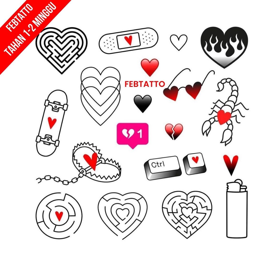 Tato Temporer Emoji Love Merah Tato kecil Stiker Tatto - KUID 8-25