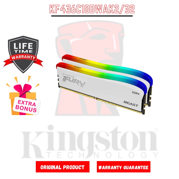 RAM KINGSTON FURY BEAST RGB WHITE DDR4 3600MHz - 2/32 KF436C18BWAK2/32