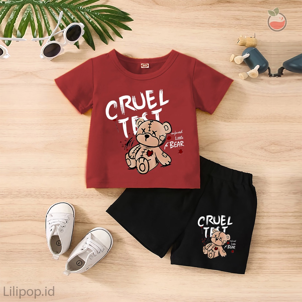 Baju Anak Stelan Kaos 3/4 panda Cowok Cewek  Usia 1 - 4 Tahun Celana Pendek Harian