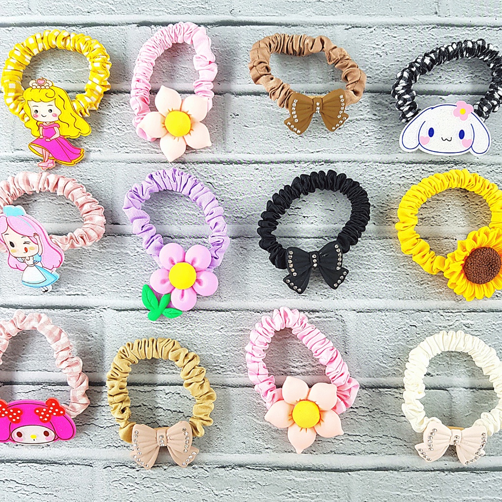 𝘈𝘉𝘎✰IKAT RAMBUT PITA SCRUNCHIE ALA KOREA ANAK PEREMPUAN MOTIF RANDOM AKSESORIS RAMBUT 1264