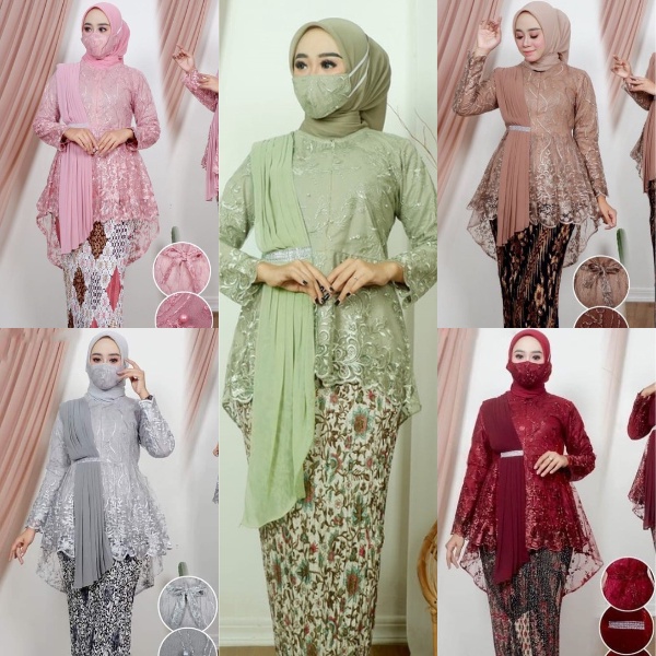Setelan Kebaya Modern Tulle Aurora Selendang / Atasan Kebaya Tile Aura Slayer / Set Kebaya Wisuda Le