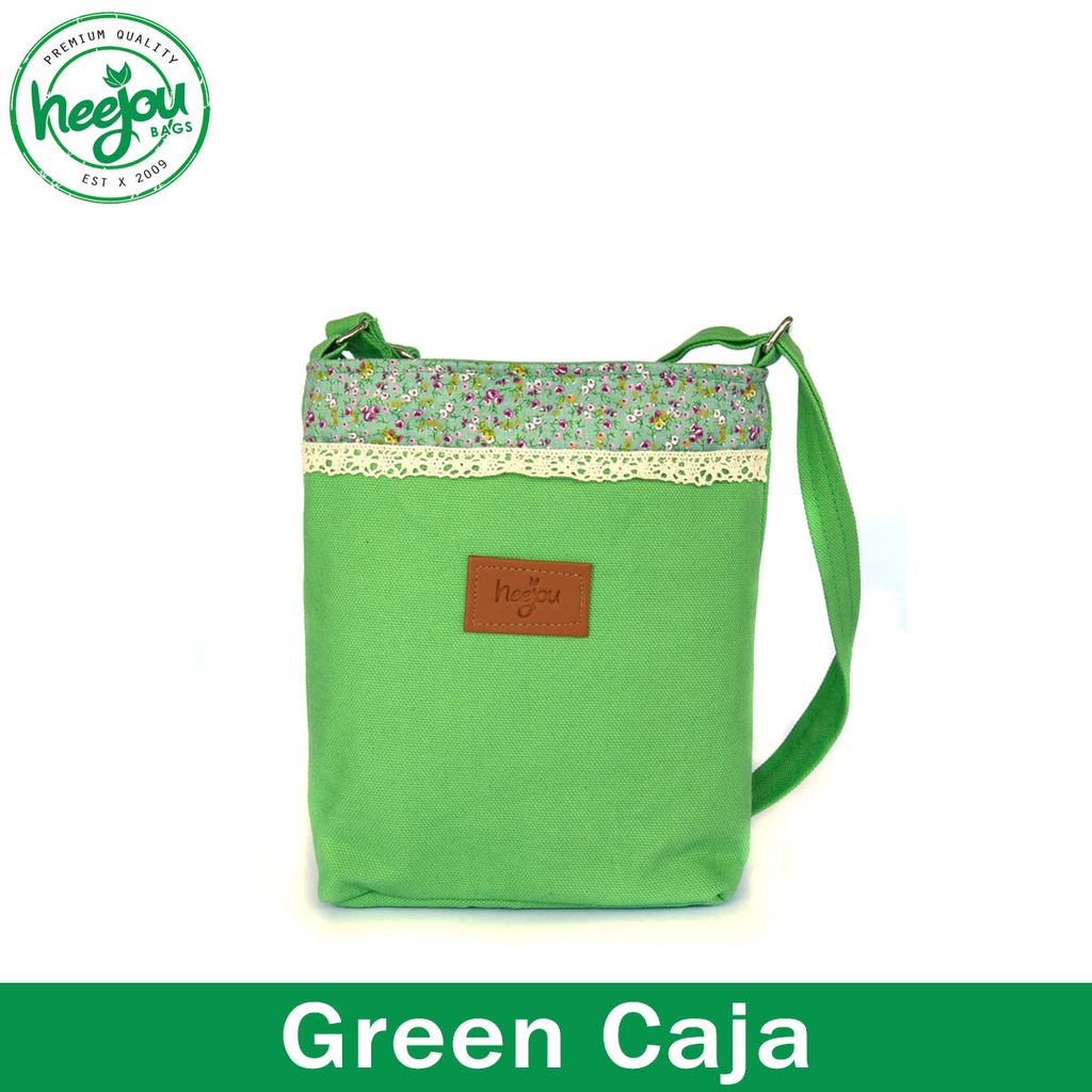 Tas selempang slempang sling bag mini kecil korea hp wanita anak kain kanvas resleting simple Heejou Green Caja