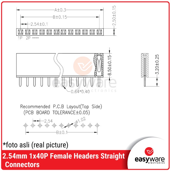 PIN HEADER FEMALE SINGLE ROW 1x40 PIN 2.54MM PITCH