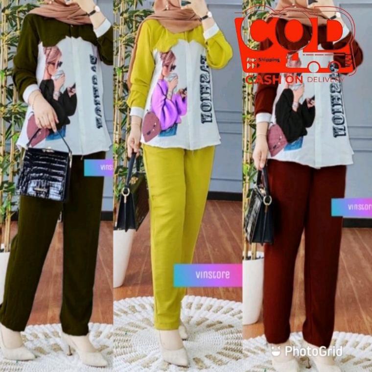 SIAP KIRIM MINIGO Set Crinkle Printing Sablon - Setelan Crinkle Sablon Oversize LD 110 / One Set Min