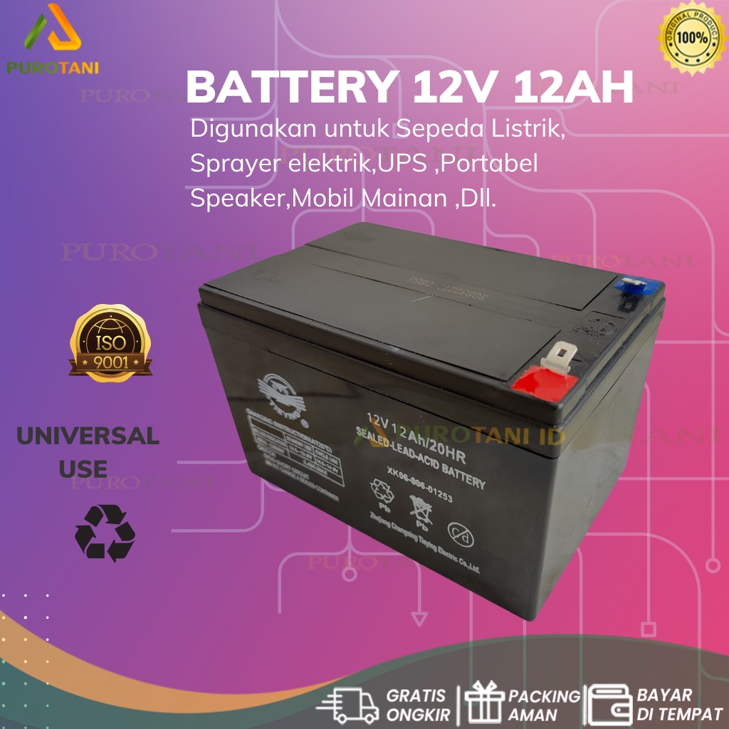 Baterai Aki Kering UPS Aki Sepeda Listrik Panel Surya 12v 12Ah