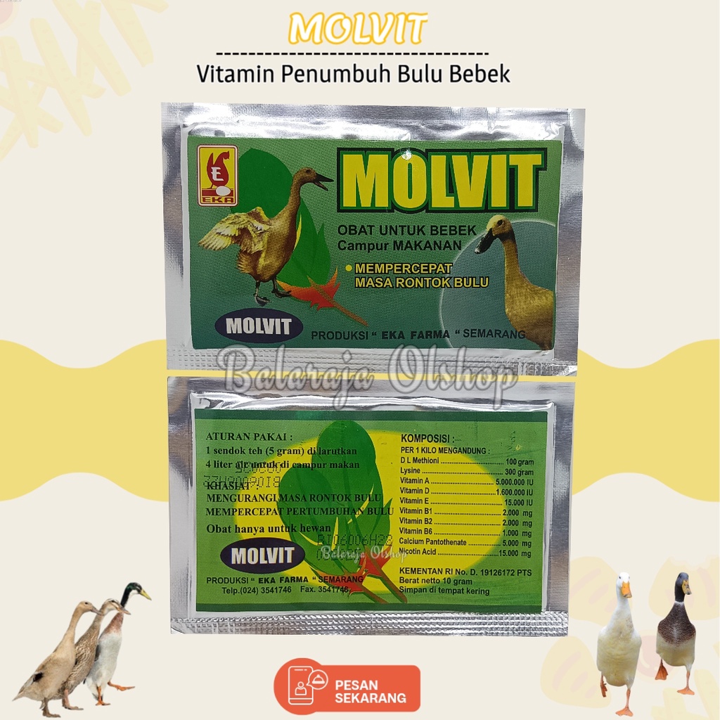 MOLVIT 10 gram MEMPERCEPAT MASA RONTOK BULU BEBEK / AYAM Produksi EKA FARMA