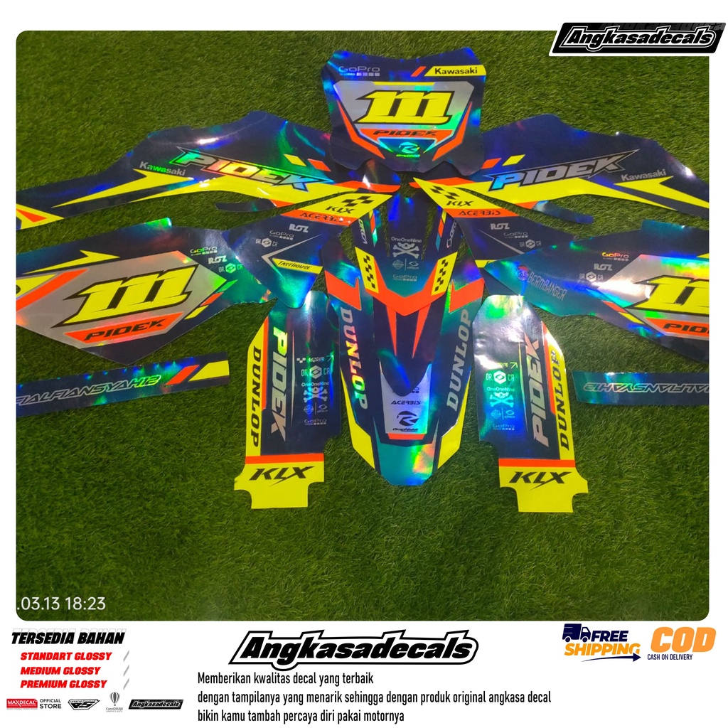 TERBARU PRODUCK DECAL STIKER MOTOR KLX BF HOLOGRAM DENGAN MOTIF SIMPLE DAN BAGUS .variasi list motor
