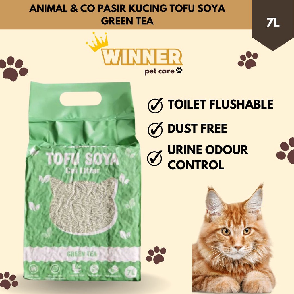 Animal &amp; Co Cat Litter Pasir Kucing Tofu Soya Green Tea 7 Liter