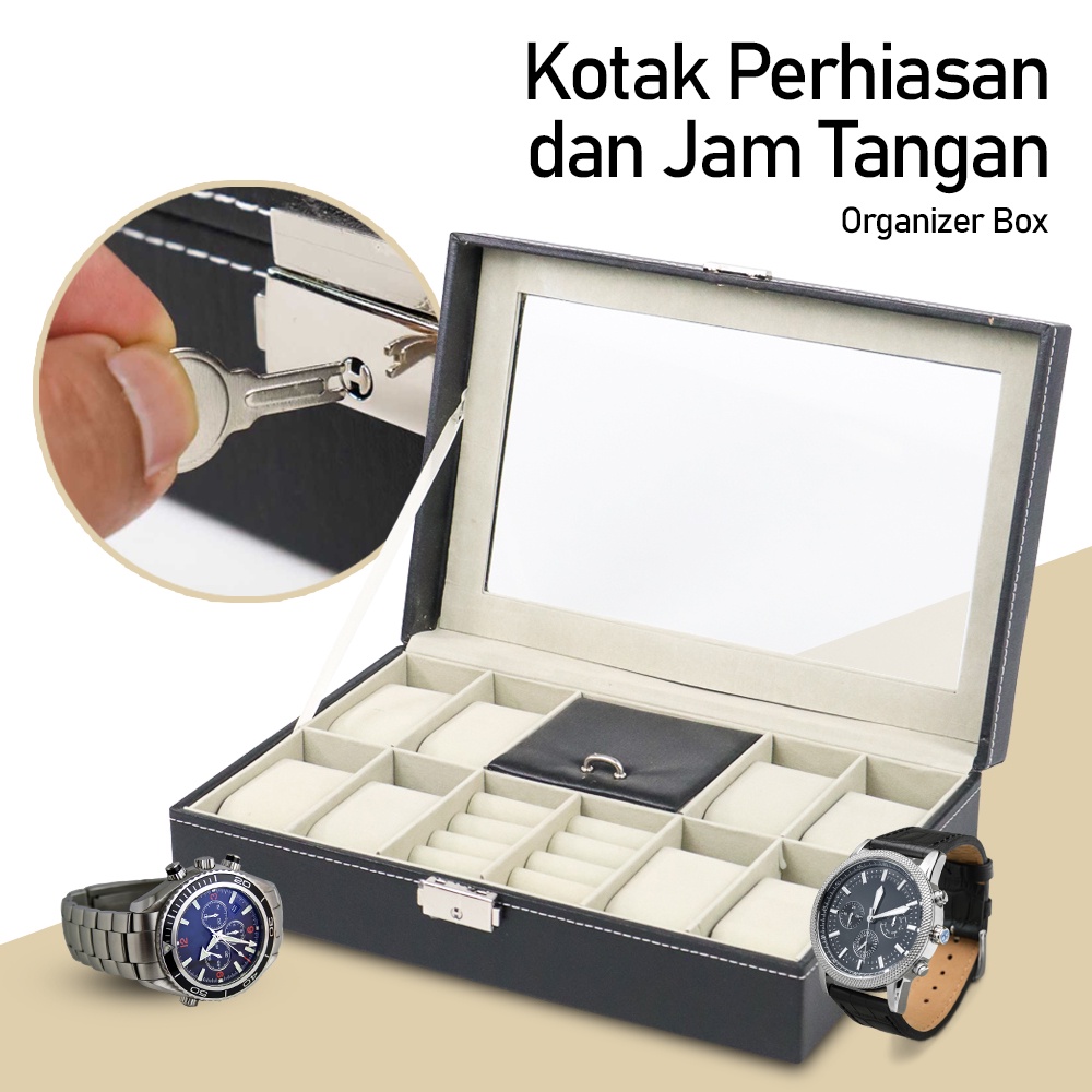 Kotak Perhiasan dan Jam Tangan Organizer Box - Black