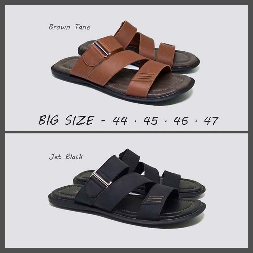 DAIZEN FOOTWEAR | Sandal Pria Big Size Slide Leather / Sendal Flat Cowok Ukuran Besar Jumbo 44 45 46 47