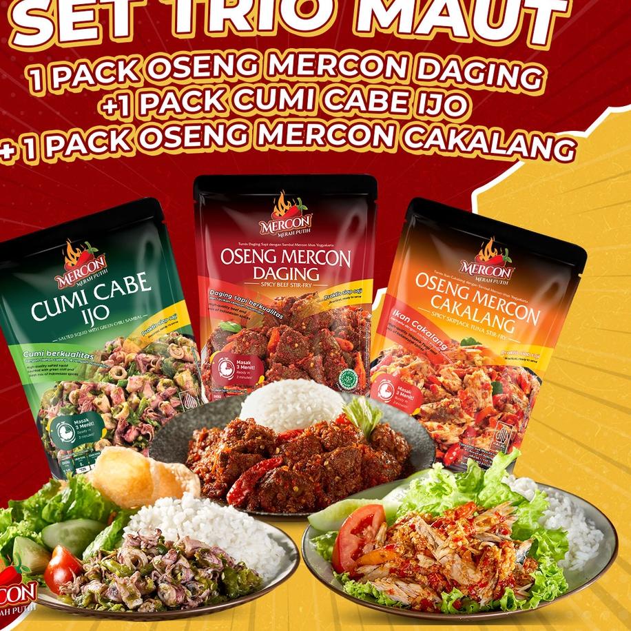 

❁ Mercon Merah Putih - Set Trio Maut || Oseng Mercon Daging + Cumi + Cakalang ☏