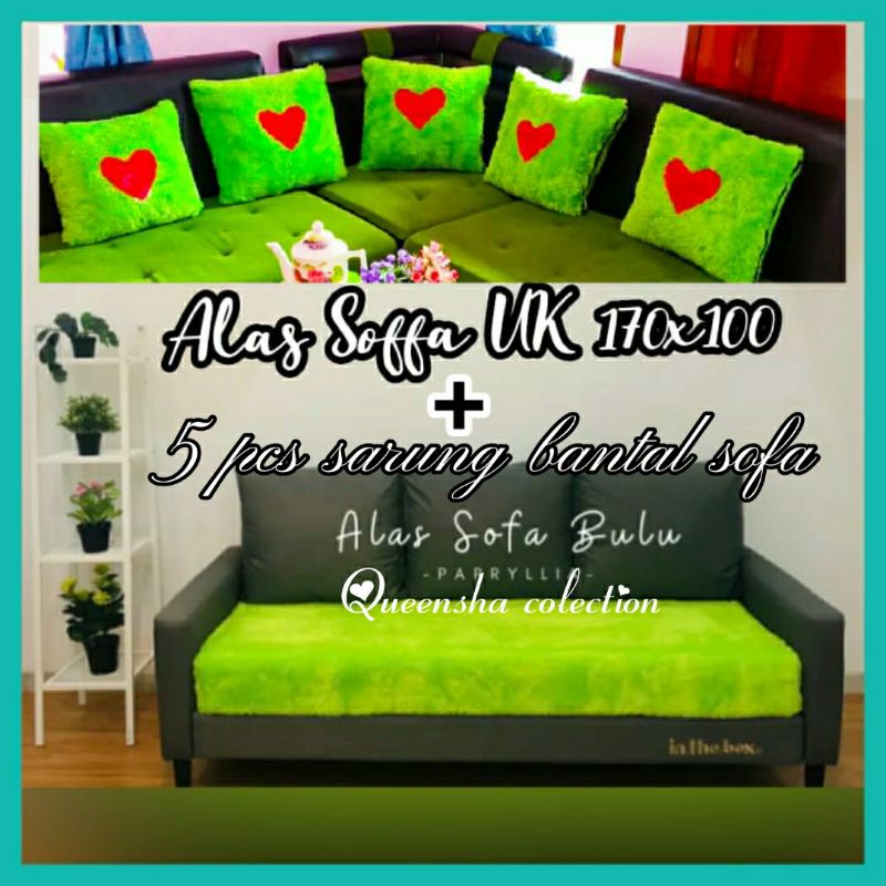Paket Hemat Alas Sarung Sofa + 5 Sarung Bantal Sofa Tamu Bulu Rasfur Ukuran 170X100cm 3 2 Seater Tem