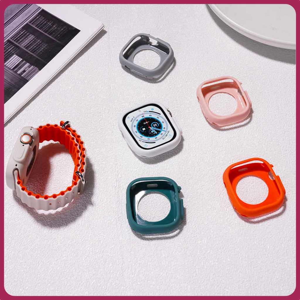 TPU Material Soft Cover hanya untuk AppIe watch Series 8 Ultra 49mm Bumper Smartwatch Soft Bumper Pelindung Bahan Silikon