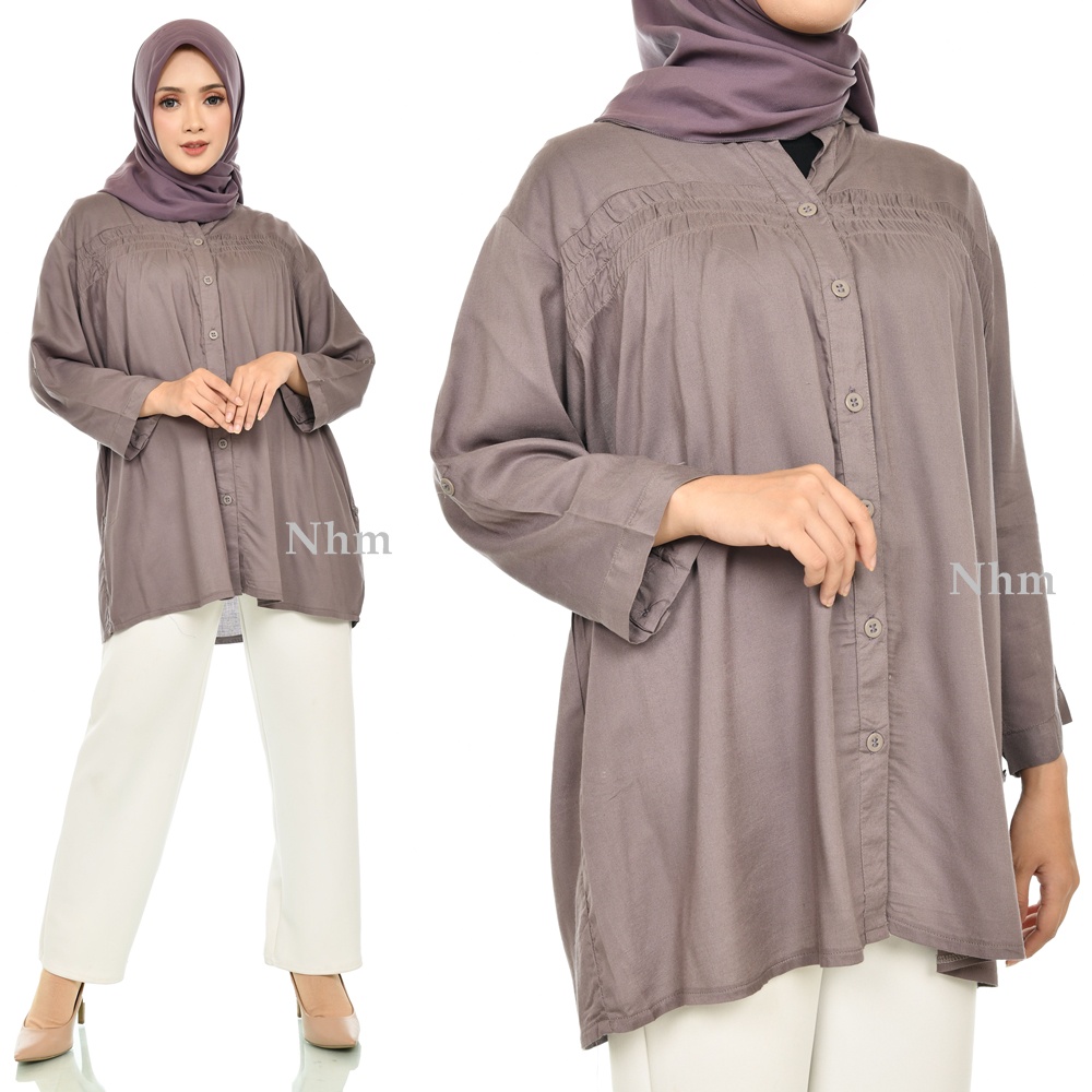 Baju Kemeja Panjang Wanita Jumbo Atasan Kemeja Polos Formal Casual Marun