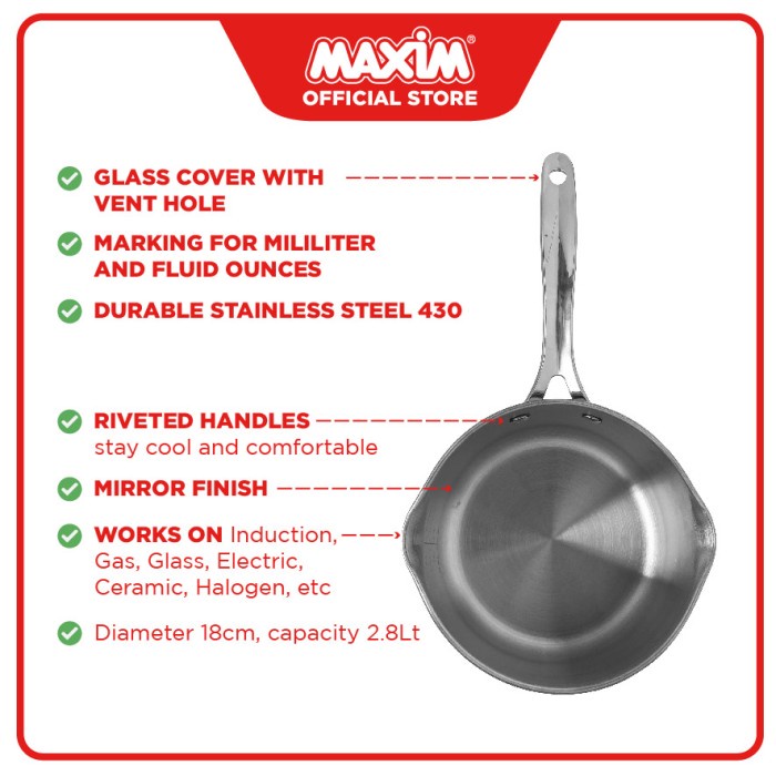 Maxim Chef Select - Panci 18cm Stainless Steel ORIGINAL