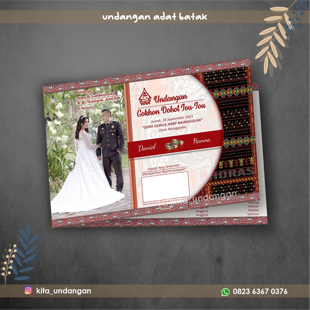 

Undangan Batak Toba 2 lembar, bahan tebal, gratis tambah poto