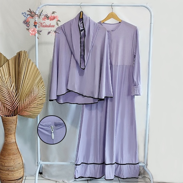Dress Casual Gamis Syari Wanita Dewasa dan Remaja Baju Muslim Jersey Polos Sayap Hijab Ninja Hoodie Long Dress Variasi Lis Bahan Adem Busui Friendly Fit-XL-XXL