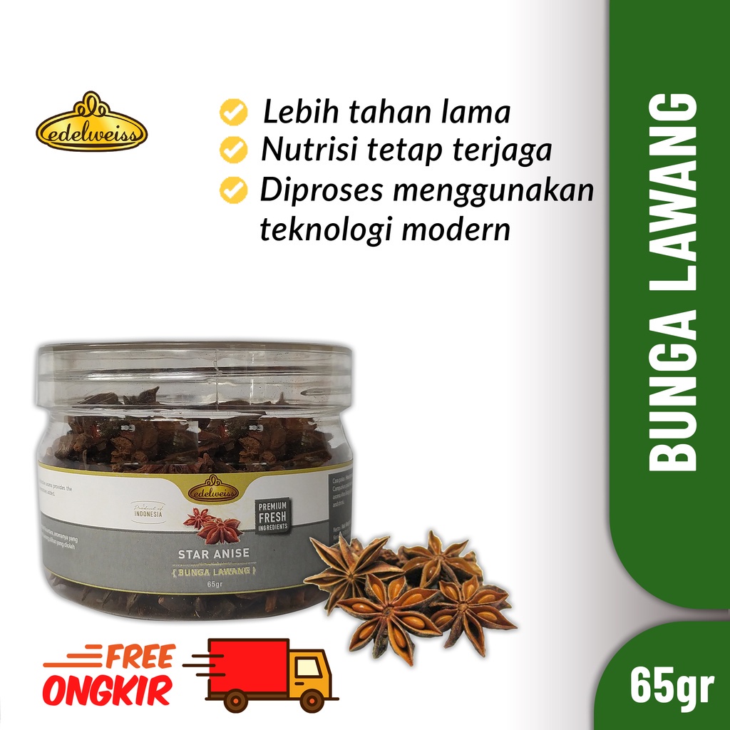 

Bunga Lawang Kering / Biji Pekak / Star Anise Edelweiss 65gr