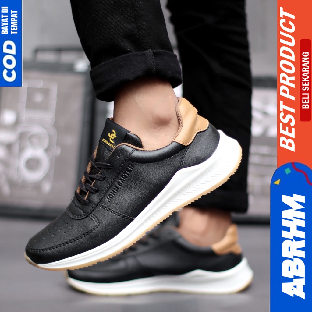 Sepatu Sneakers Pria Casual Hitam Kerja Kuliah Abrhm Aten