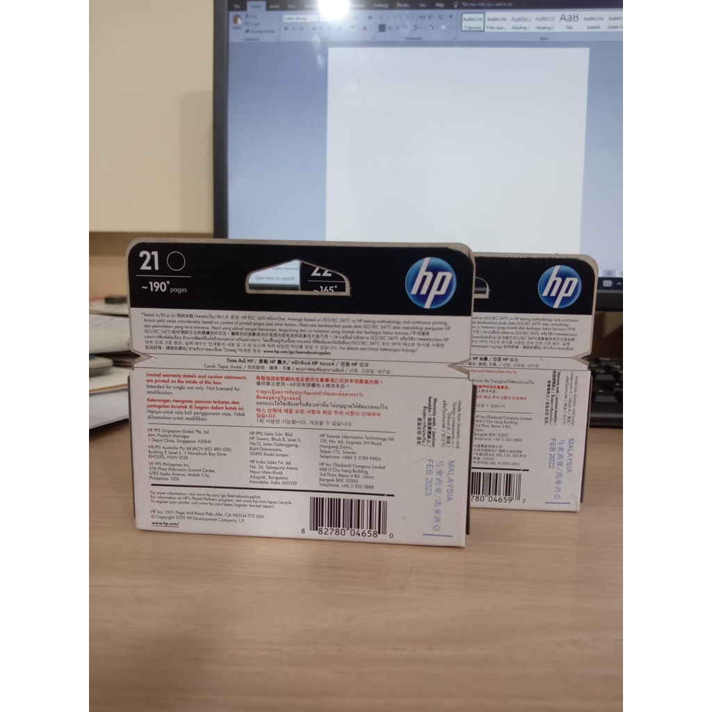 Tinta Cartridge HP 21 Black &amp; HP 22 Color Original