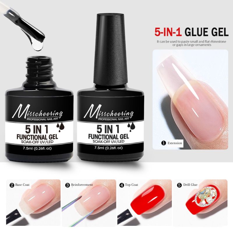 Misscheering 5in1 Glue Multifungsi Top Coat Base coat Lem adhesive
