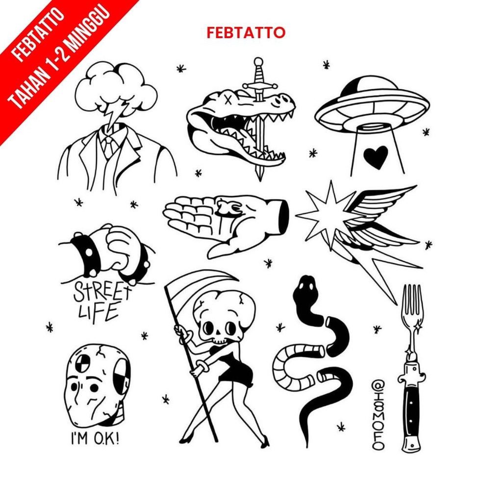 Tato Temporer Ular Tangan Tato kecil Ufo Stiker Tatto - PESO 30-39