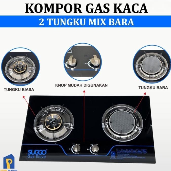 Kompor Gas Tanam Infrared Sg-207 / Sg207 Suggo 2 Tungku - Kaca Aku Yinsastor