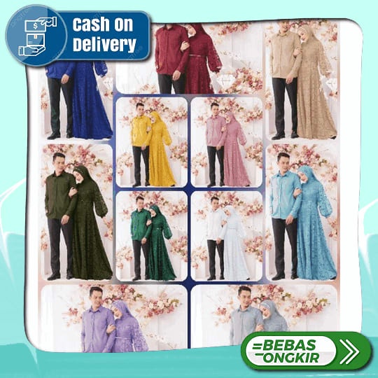 Ready Size Jumbo Baju Set Couple Arumi Gamis Batik Brukat Kombinasi Model Terbaru Kekinian Dress Cou