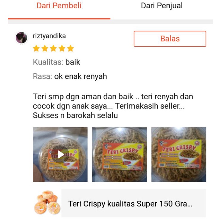 Teri Crispy kualitas Super 150 Gram- Teri Krispi  Non MSG &amp; Pengawet/ cemilan teri/ camilan teri