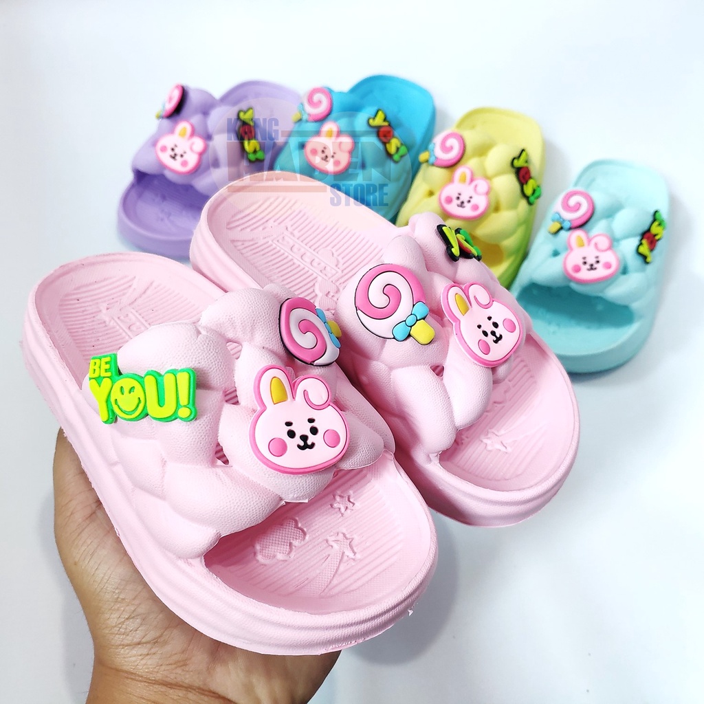 Habenkids Sandal Slop Anak Cewek Perempuan Jibbitz Kelinci Lucu Kuat Ringan dan nyaman