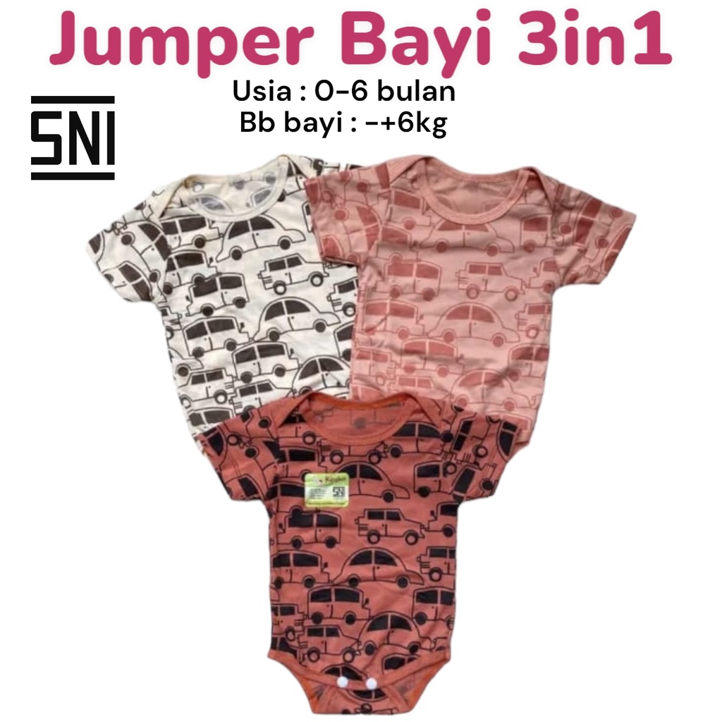 3in1 Jumper Bayi Lengan Pendek SNI Baju Bayi Perempuan Laki Laki 3pcs Jumsuit Bayi Baru Lahir BODYSUIT Jumpsuit Bayi Sleepsuit Bayi Lengan Pendek Romper Bayi Motif Kaos Anak Bayi