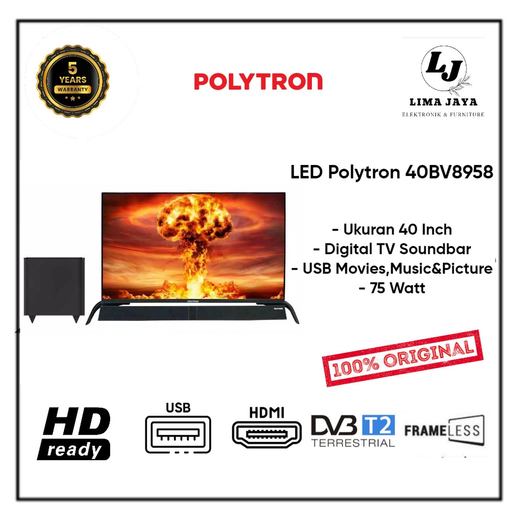 POLYTRON LED TV Soundbar 40BV8958 Digital TV LED 40 Inch