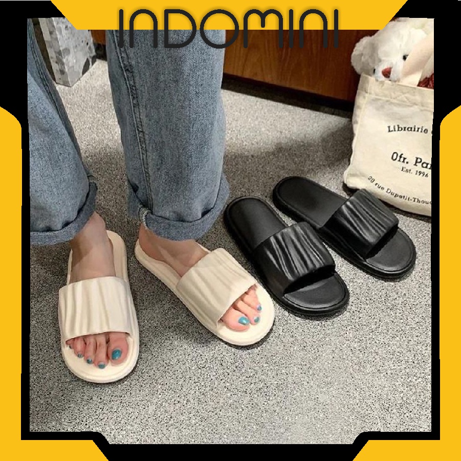 INDOMINI Sendal Slop Wanita Karet Jelly Import Sandal Kokop Motif Serut R795