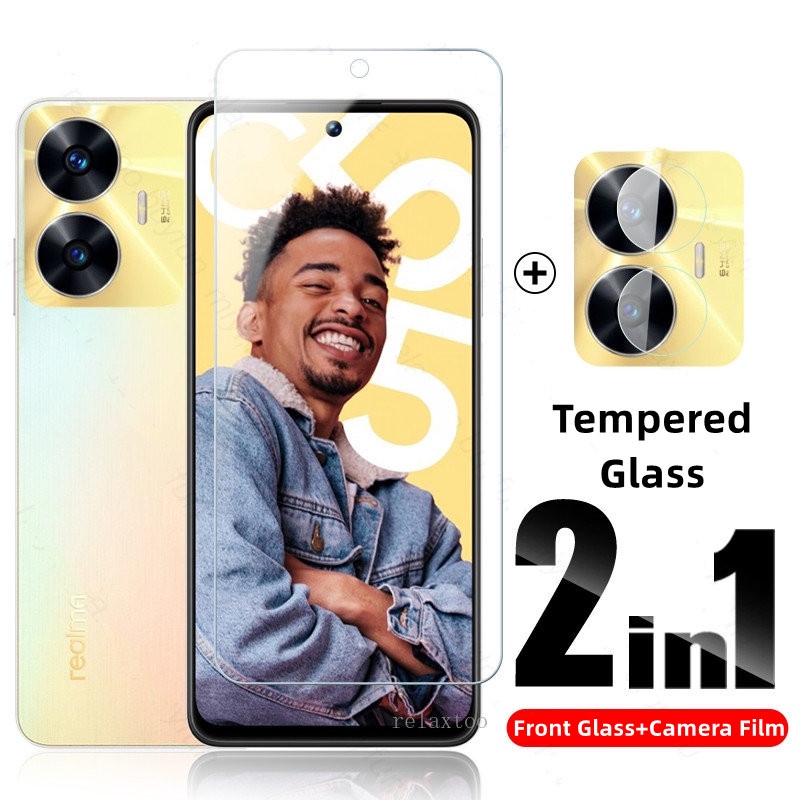 Pelindung Layar Bahan Tempered Glass Realme C55 Paket 2 in 1