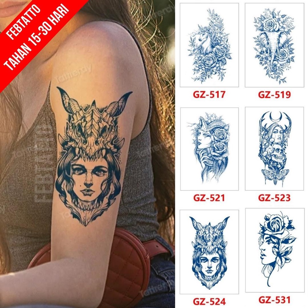 Tato Temporer Ukuran 18cm x 11cm Motif GZ 524 Pria Monster Tato Lengan Tato Dada Tato Tangan Tato Ka