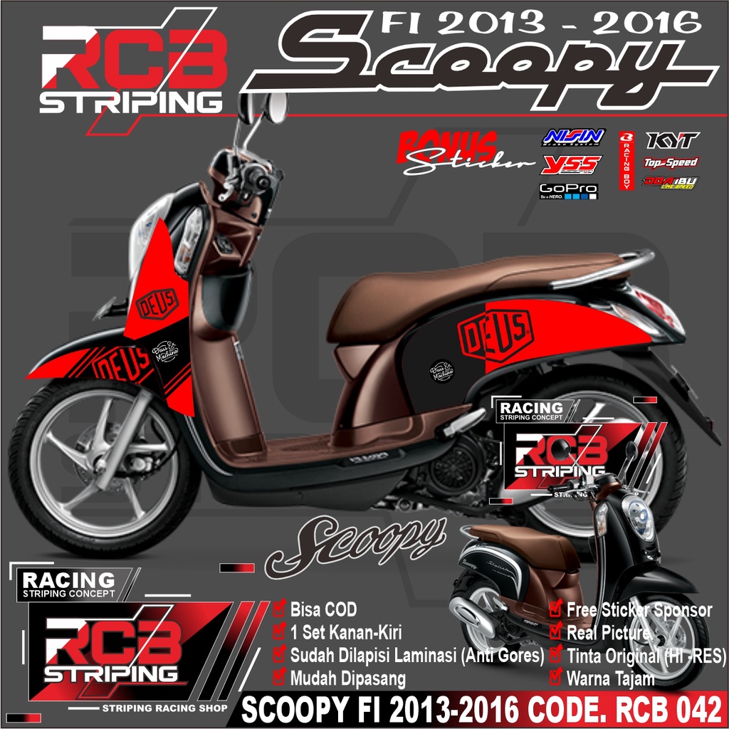 Striping Scoopy 2013 2014 2015 2016 Fi / F1 Lama Stiker Lis Motor Sticker Skotlet Scoopy Fi .Rcb 042