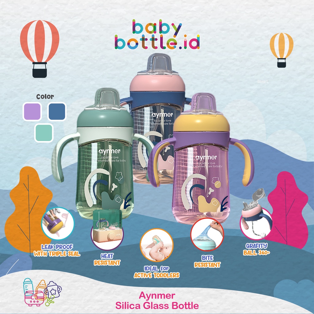 AYNMER BOTOL SUSU BAYI PPSU | SIPPY + STRAW TRAINING CUP | Sedotan Gravity Ball Anti Kolik 300 ml