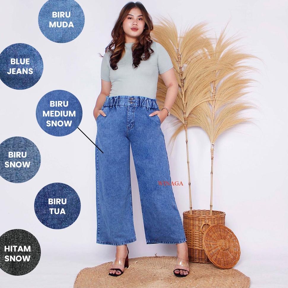 MURAH WINAGA- HighWaist Kulot Jumbo Ban Karet Kcg 2 Jeans | Kulot Jumbo Kancing 2 | Celana Panjang J